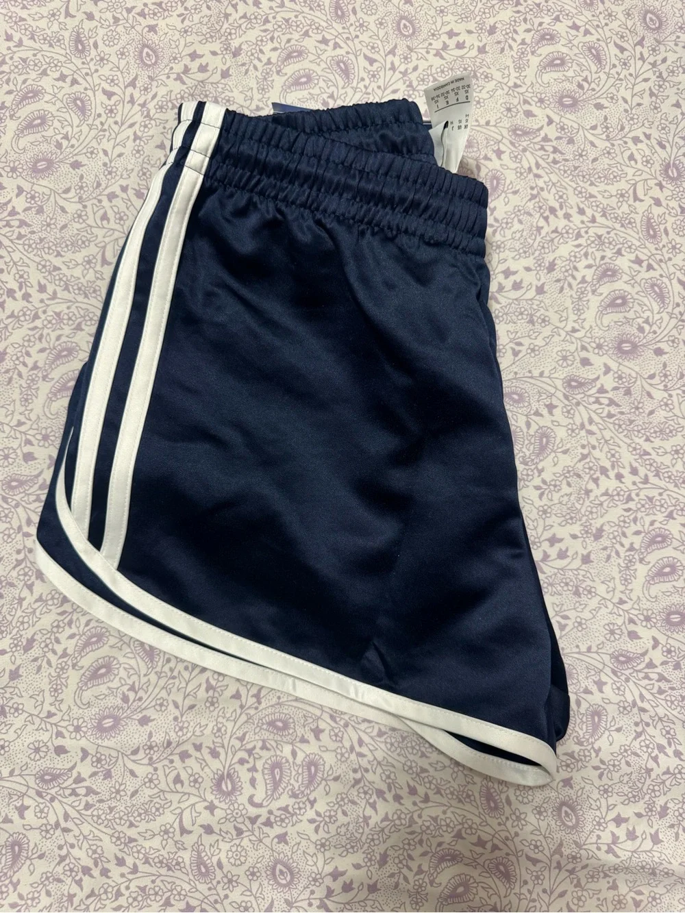 adidas Navy Athletic Shorts with White Stripe Trim